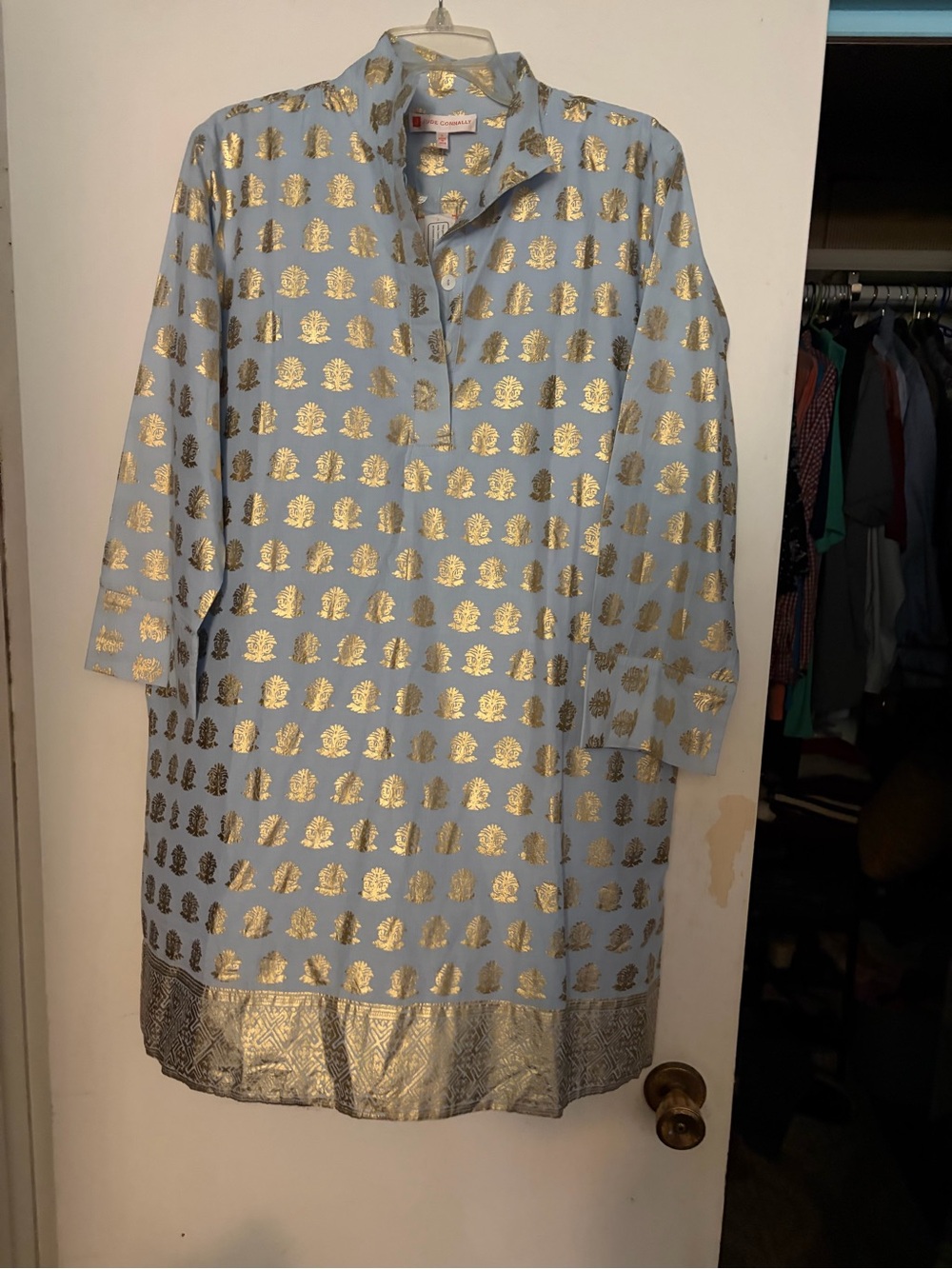 Jude Connally Light Blue Shirt with Gold Foil Motif